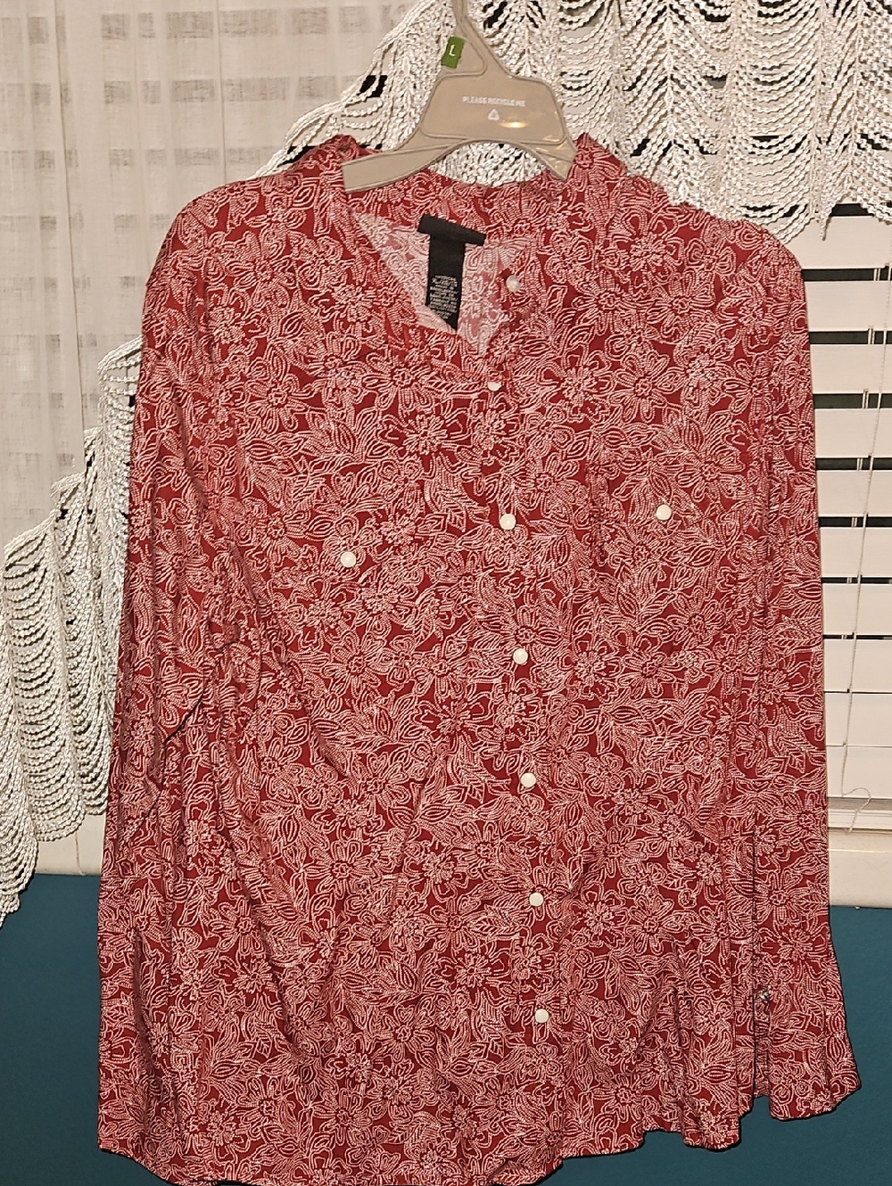 Women’s Red Floral Button-Down Blouse